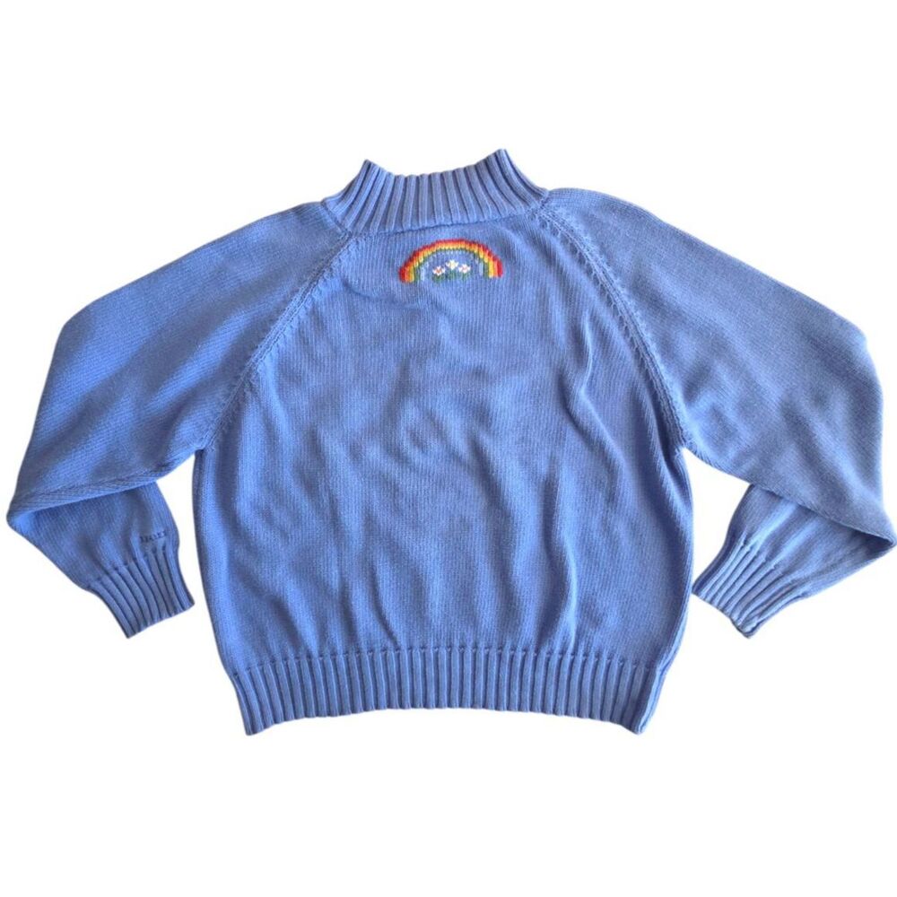 VNTG 90s Prep IZOD XL Cotton Sweater Embroidered Umbrella Blue Mock Neck 1/4 Zip - Picture 3 of 9